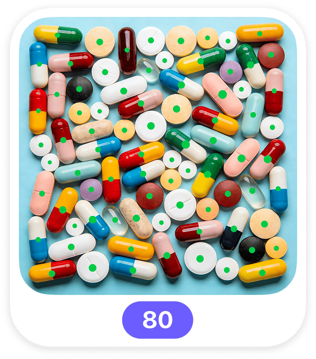 Different pills and tablets counted together by Pill Counter.